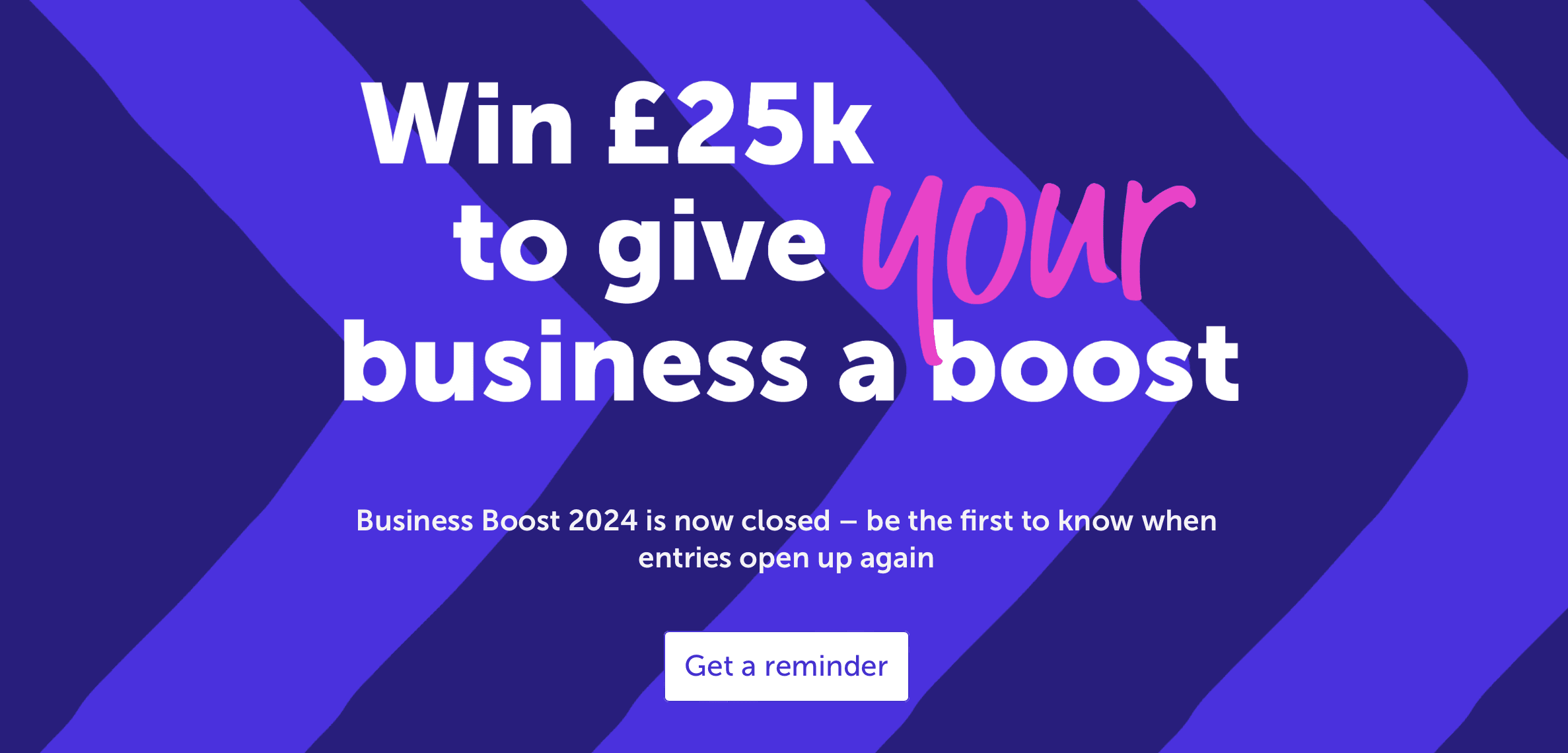 Purple background with white and pink font. Digital PR example